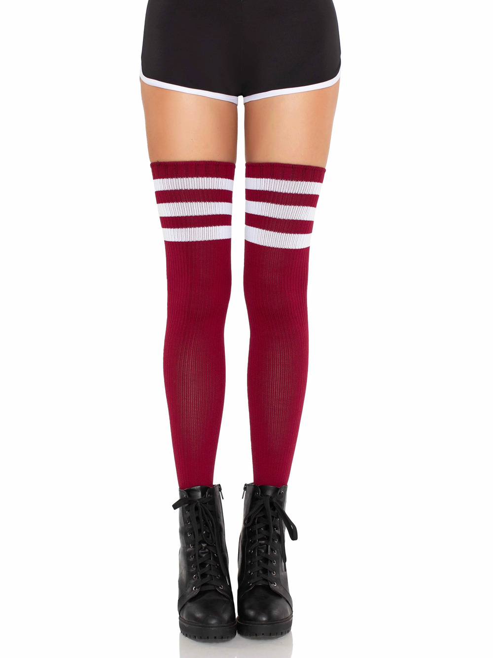 Leg Avenue - Gina Athletic Thigh High Stockings - BURGUNDY